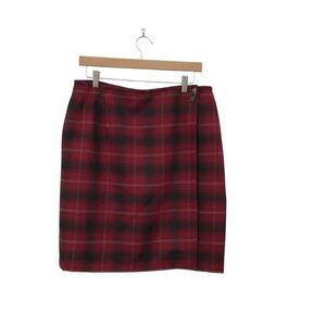 Vintage Liz Claiborne Red Plaid Wool Wrap Skirt Size 14 Christmas